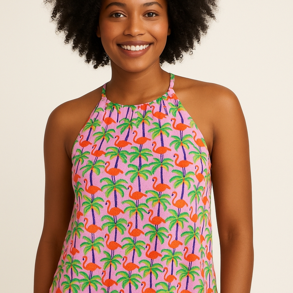 Bouffants & Broken Hearts Tropical Tank | Palm & Floral Print | Size M